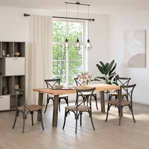 vidaXL Dining Table Light Brown Solid oak wood, Powder-coated steel Large