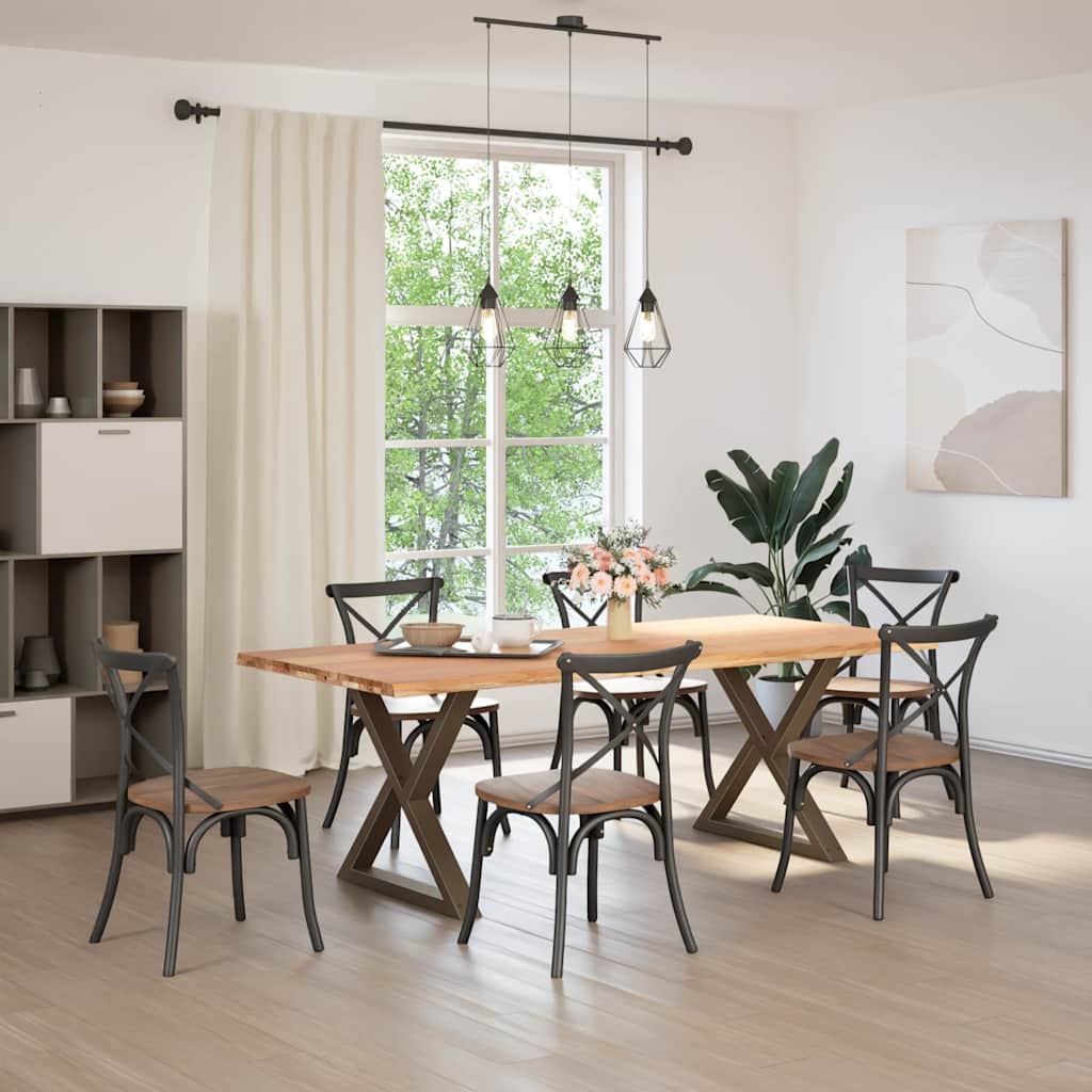 vidaXL Eettafel met natuurlijke rand 220x100x74cm eikenhout lichtbruin afbeelding