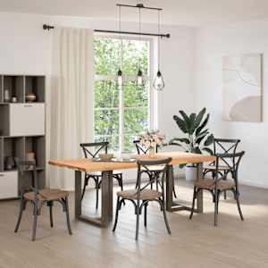 vidaXL Table &agrave; manger et bord naturel bois massif ch&ecirc;ne rectangulaire