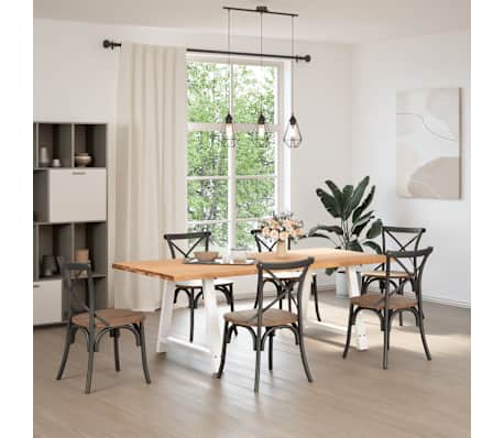 vidaXL Table &agrave; manger et bord naturel bois massif ch&ecirc;ne rectangulaire