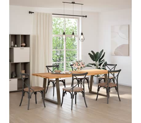 vidaXL Dining Table Light Brown Solid Oak Wood Large Adjustable Feet