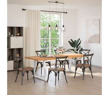 vidaXL Dining Table Light brown, White Solid oak wood, Powder-coated steel