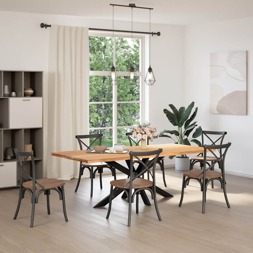vidaXL Eettafel rechthoekig 220x100x74 cm massief eikenhout lichtbruin afbeelding