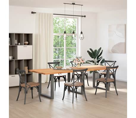 vidaXL Table &agrave; manger marron clair bois de ch&ecirc;ne massif rectangulaire