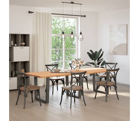 vidaXL Dining Table Light brown Solid oak wood, powder-coated steel Large