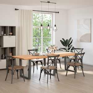 vidaXL Dining Table Light brown Solid oak wood, powder-coated steel Large