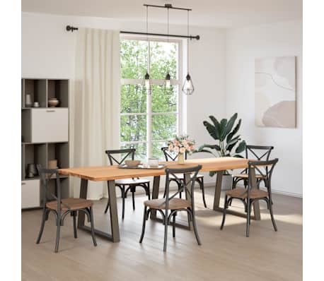 vidaXL Dining Table Light brown, Natural steel