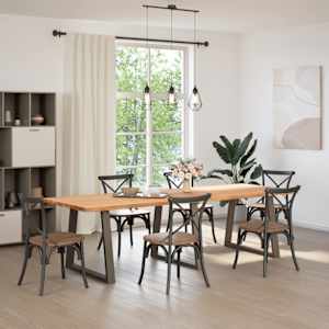 vidaXL Dining Table Light brown, Natural steel