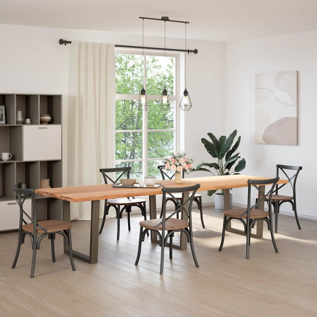 vidaXL Eettafel met natuurlijke rand 320x100x74 cm massief eikenhout afbeelding