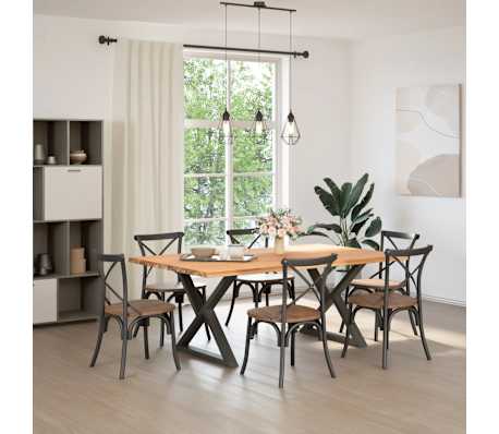 vidaXL Table &agrave; manger et bord naturel bois massif ch&ecirc;ne