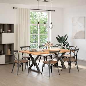 vidaXL Table &agrave; manger et bord naturel bois massif ch&ecirc;ne