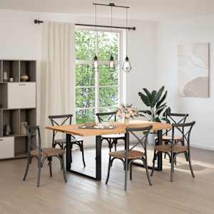 vidaXL Table &agrave; manger avec bord naturel bois massif ch&ecirc;ne rectangulaire