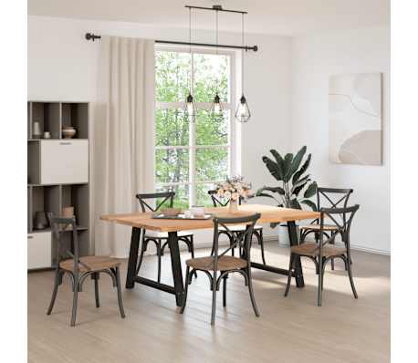 vidaXL Table &agrave; manger avec bord naturel bois massif ch&ecirc;ne rectangulaire