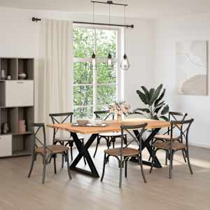 vidaXL Table &agrave; manger et bord naturel bois massif ch&ecirc;ne