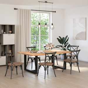 vidaXL Table &agrave; manger avec bord naturel bois massif ch&ecirc;ne rectangulaire