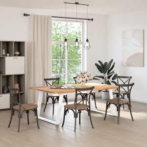 vidaXL Table &agrave; manger avec bord naturel bois massif ch&ecirc;ne rectangulaire