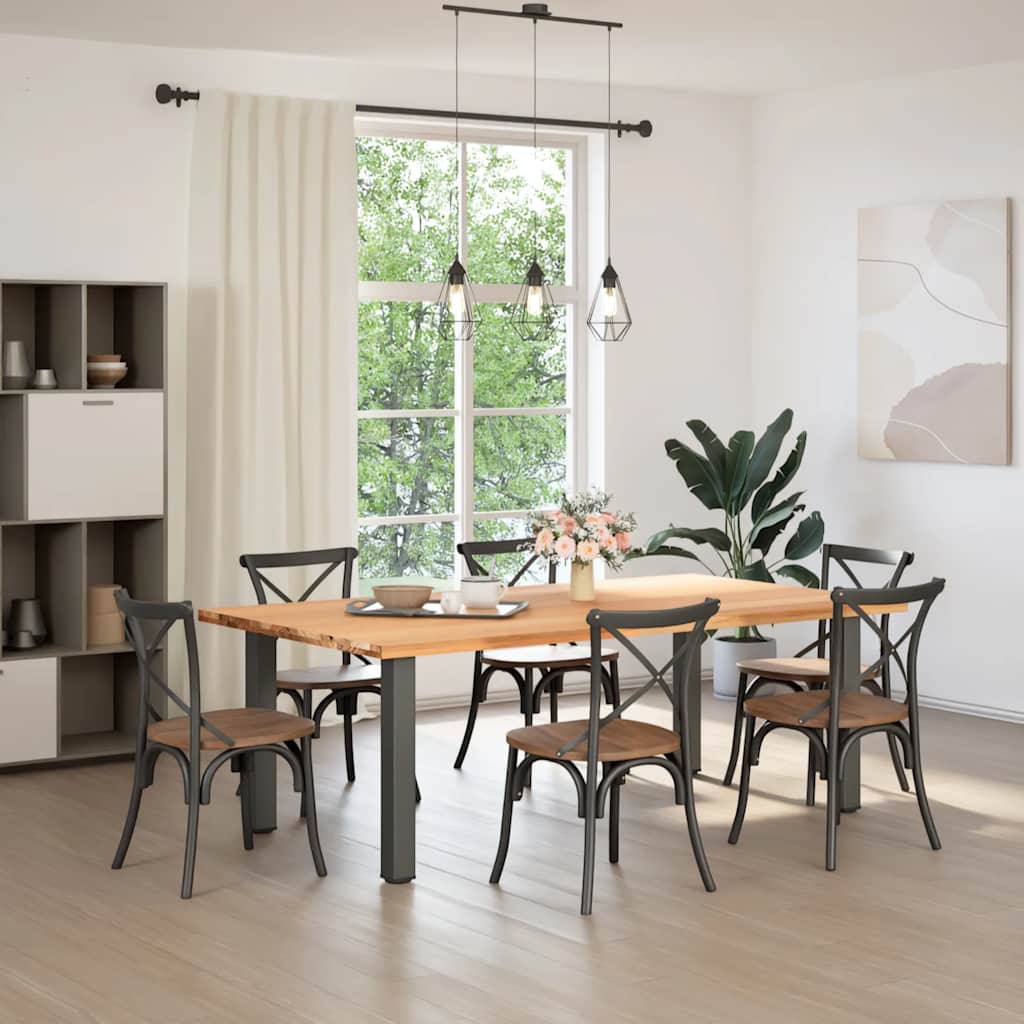 vidaXL Eettafel rechthoekig 220x120x74 cm massief eikenhout lichtbruin afbeelding