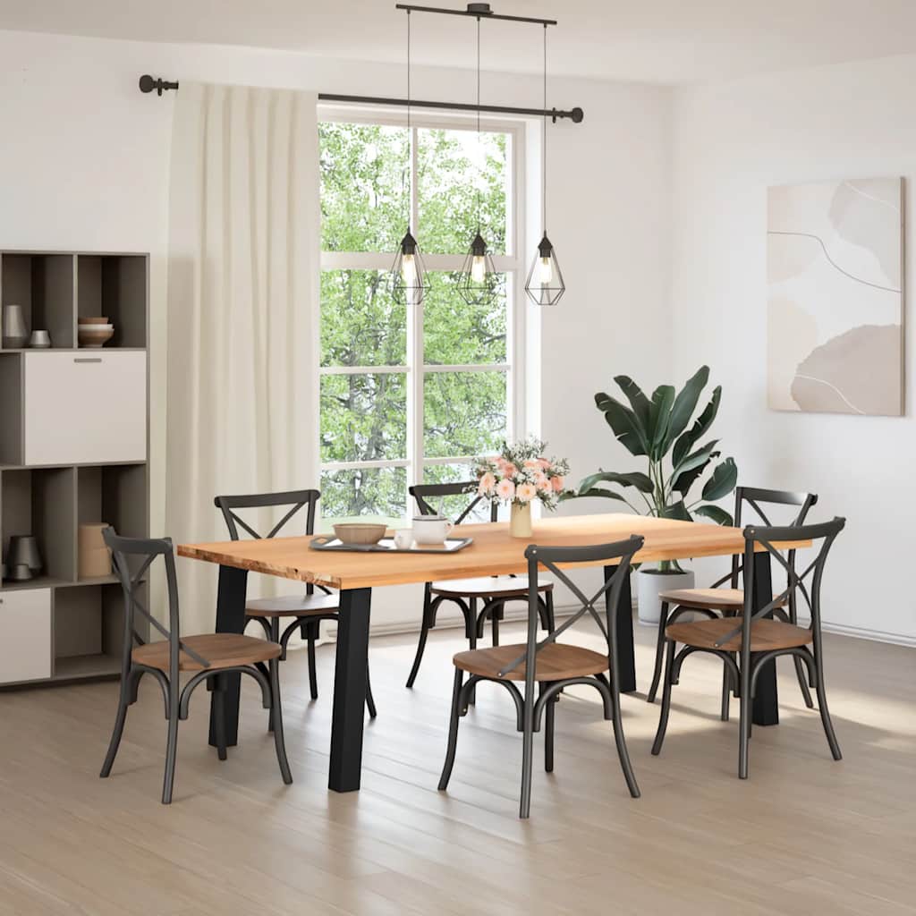 vidaXL Eettafel rechthoekig 220x120x74 cm massief eikenhout lichtbruin afbeelding