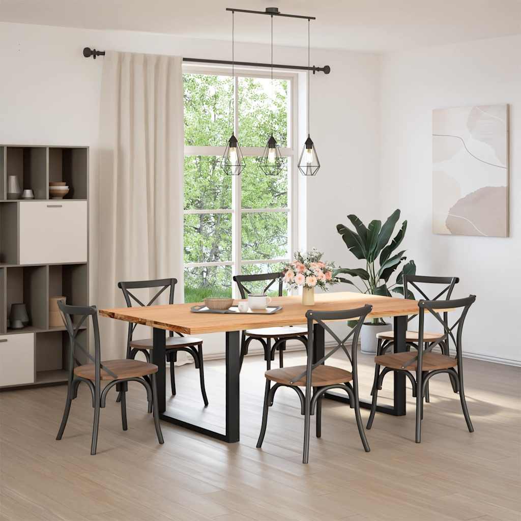 vidaXL Eettafel rechthoekig 220x120x74 cm massief eikenhout lichtbruin afbeelding