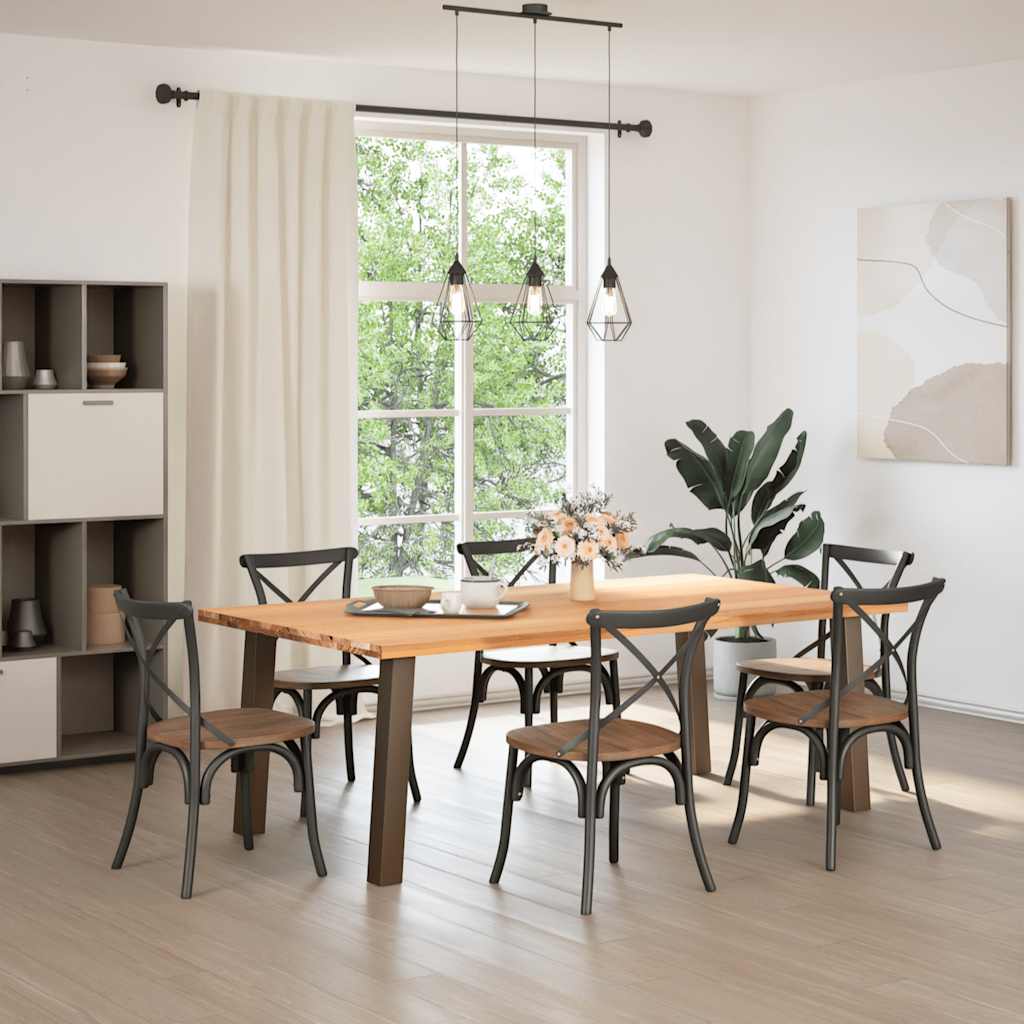 vidaXL Eettafel rechthoekig 220x120x74 cm massief eikenhout lichtbruin afbeelding