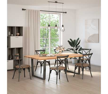 vidaXL Eettafel met boomrand 220x120x74 cm massief hout eiken