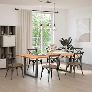 vidaXL Eettafel met boomrand 220x120x74 cm massief hout eiken