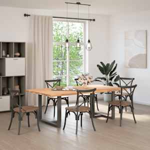 vidaXL Table &agrave; manger et bord naturel bois massif ch&ecirc;ne rectangulaire