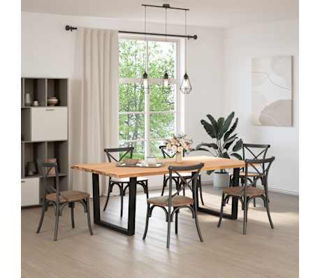 vidaXL Table &agrave; manger avec bord naturel 220x120x74cm bois massif ch&ecirc;ne