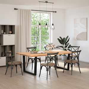 vidaXL Table &agrave; manger avec bord naturel 220x120x74cm bois massif ch&ecirc;ne