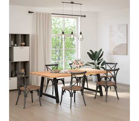 vidaXL Table &agrave; manger et bord naturel bois massif ch&ecirc;ne rectangulaire