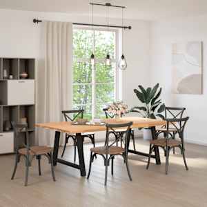 vidaXL Table &agrave; manger et bord naturel bois massif ch&ecirc;ne rectangulaire