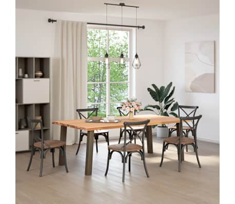 vidaXL Dining Table Light Brown Solid Oak Wood Large Adjustable Feet