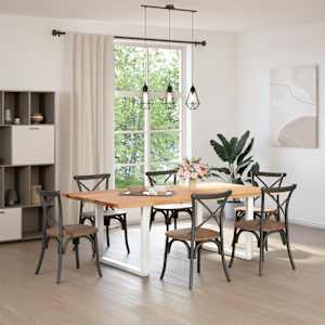 vidaXL Table &agrave; manger et bord naturel bois massif ch&ecirc;ne rectangulaire