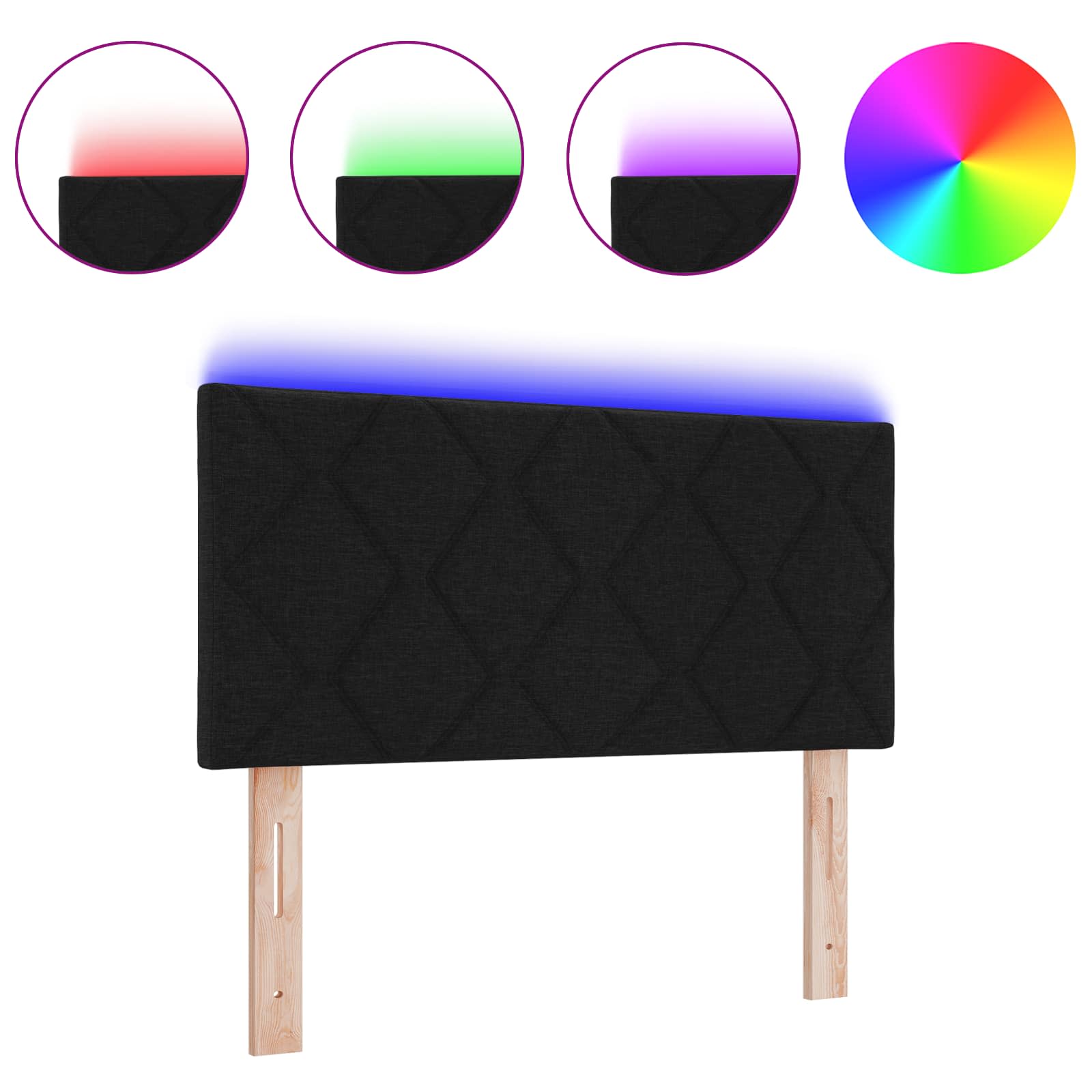 LED-päätylauta timanttiruudulla Musta 100 cm Kangas