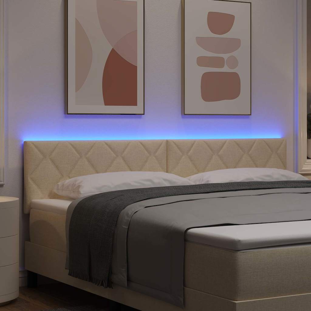 Headboard with LED Strip Lights Adjustable Cream 180 cm Fabric - Image 5