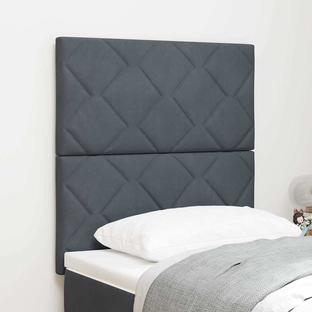 LED-päheadboard Timanttiblokkimuotoilu Tummanharmaa 80 cm Sametti