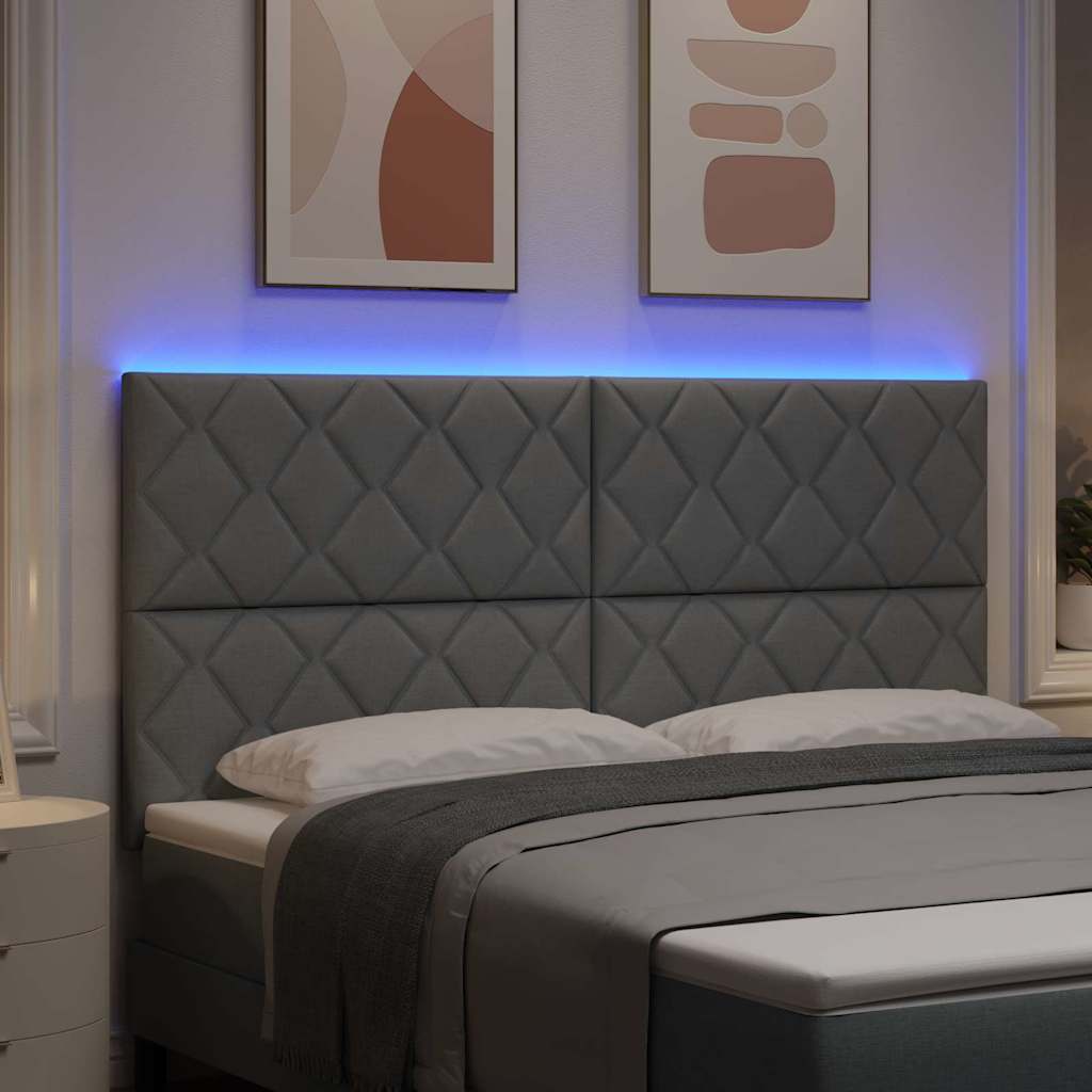 Headboard with LED Strip Lights Light Grey 180 cm Fabric - Image 5