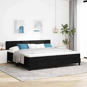 Postel s boxspringem s čelo Černý 200 x 200 cm textil - obrázek 1