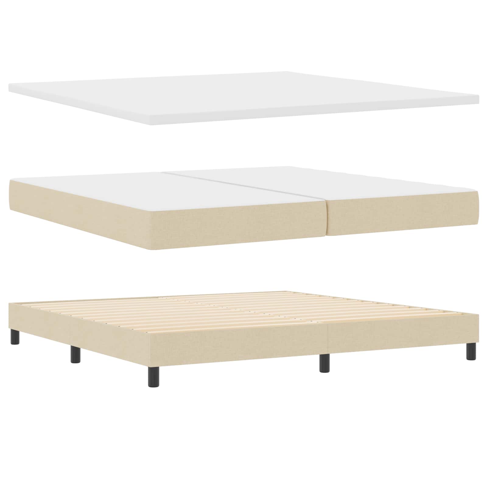 Postel s boxspringem s matrací Krémová 200 x 200 cm textil - obrázek 5