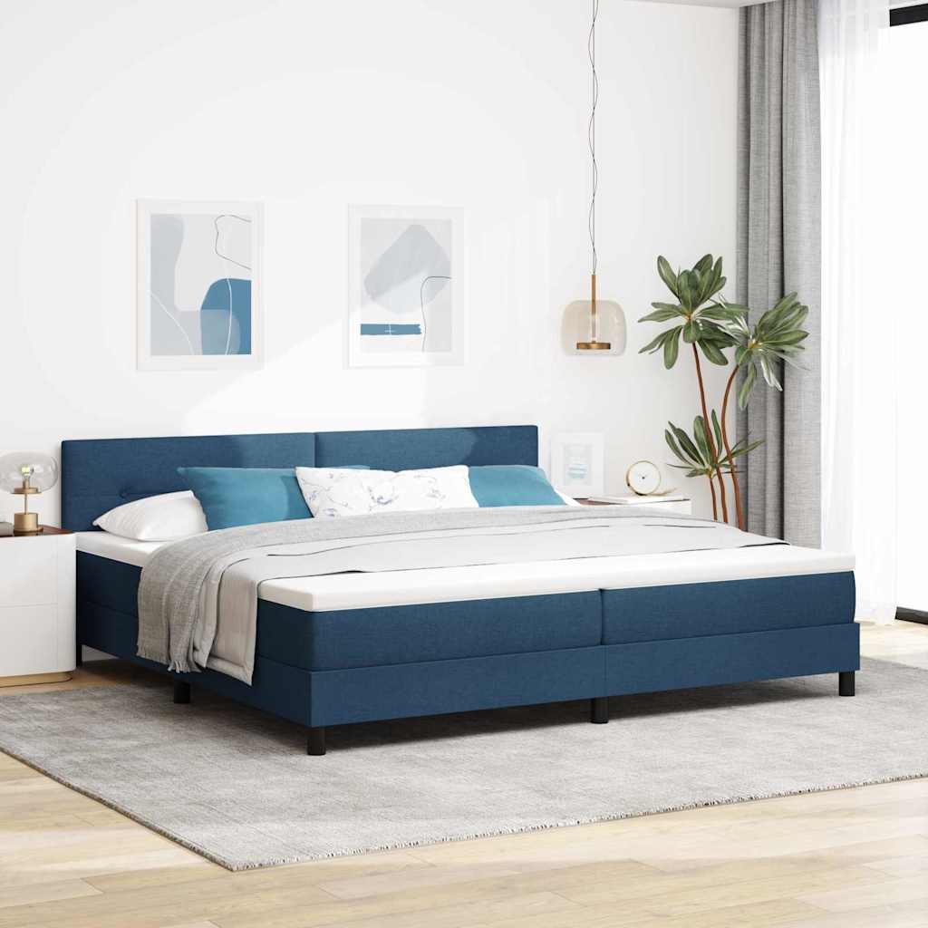 Box Spring Voodi koos Madratsiga Sinine 200x200 cm Kangas