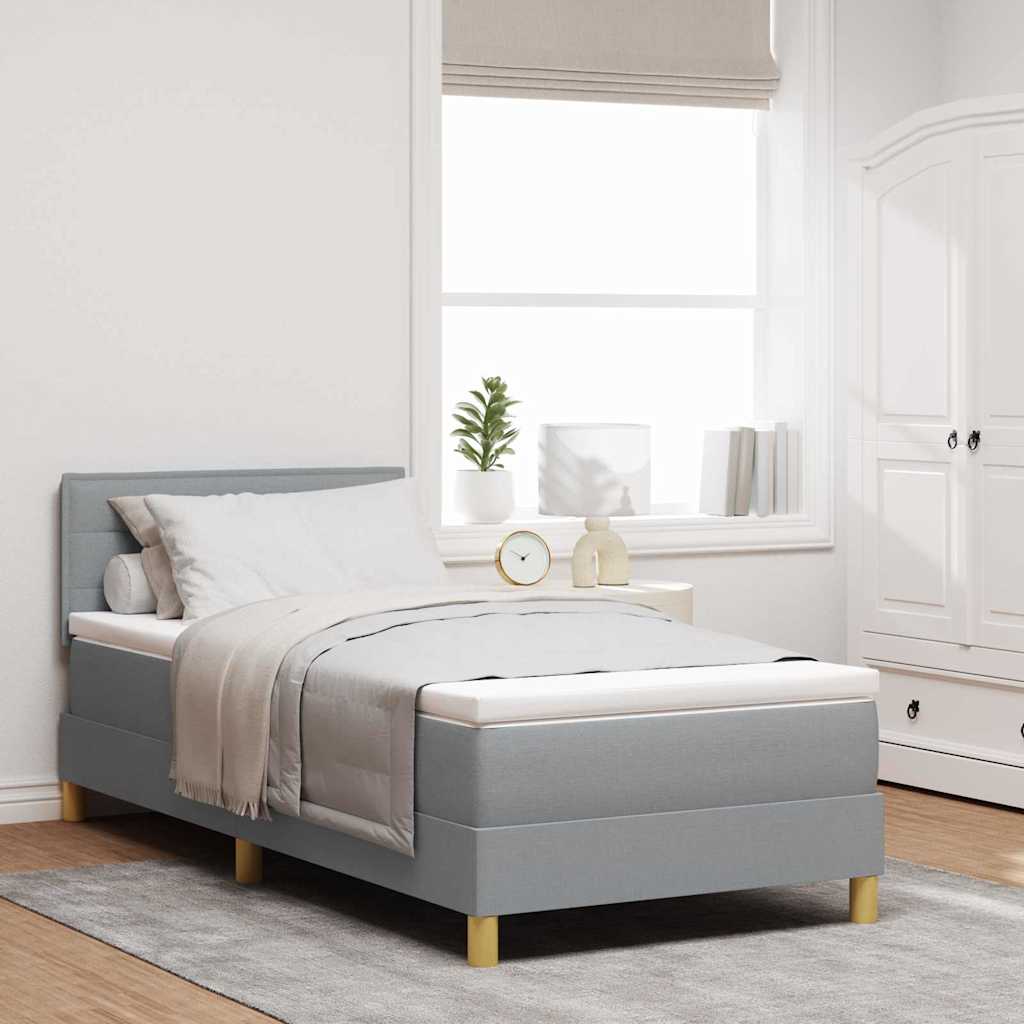 vidaXL Pat boxspring cu saltea Gri deschis 90 x 190 cm țesătură