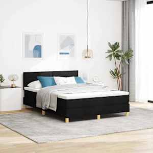 Postel s boxspringem s matrací s čelo Černá 140 x 190 cm textil - obrázek 1