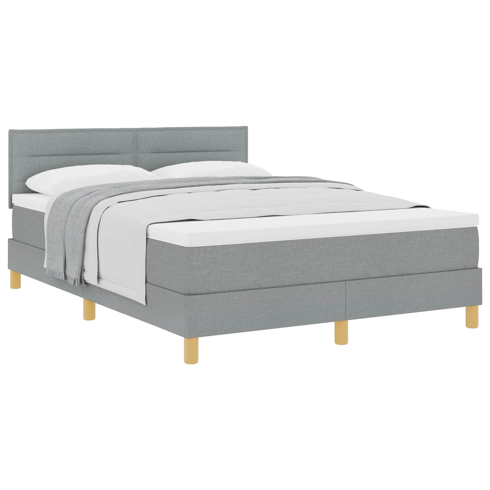 vidaXL Boxspringbed met kussen Lichtgrijs 160 x 200 cm Stof, foto 3
