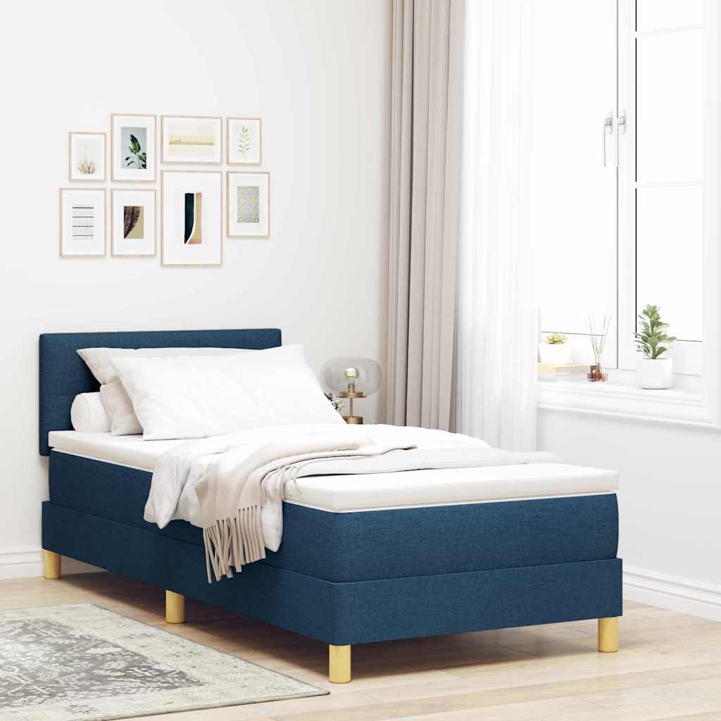 Box Spring voodi koos madratsiga sinine 100x200 cm kangast