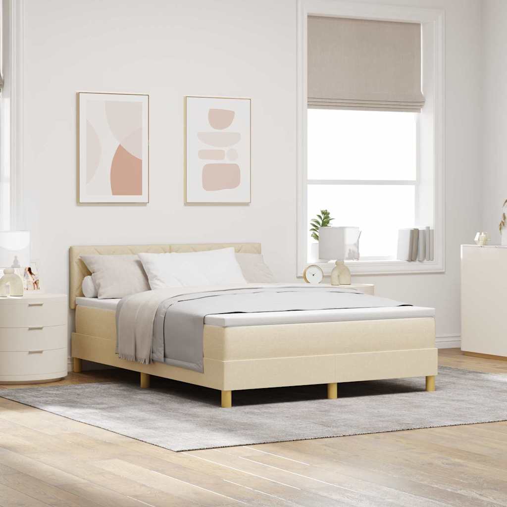 Cama con Resorte y Colchón Crema 140x190 cm Tela