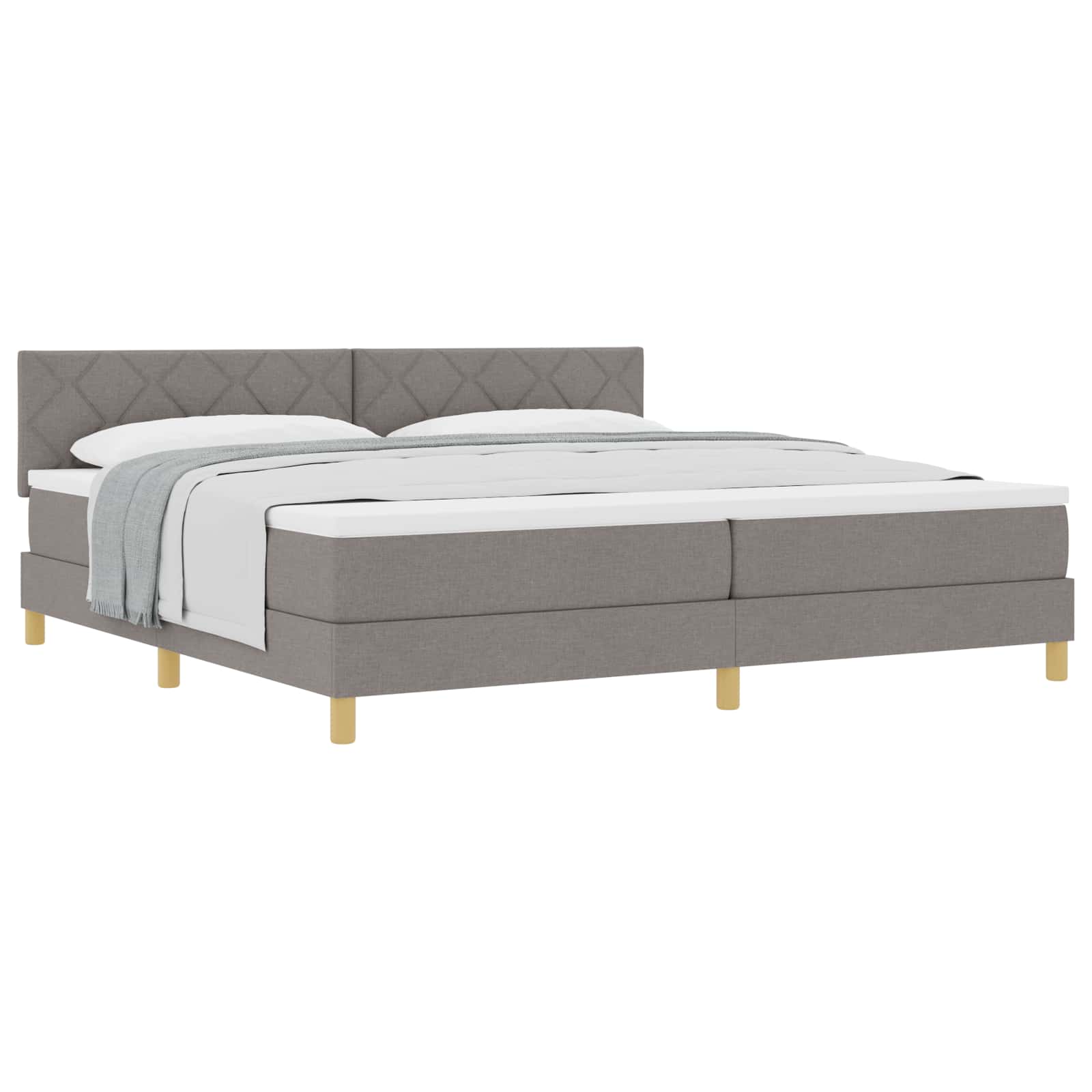 vidaXL Boxspringbed met kussen met hoofdeinde Taupe 200 x 200 cm Stof, foto 3