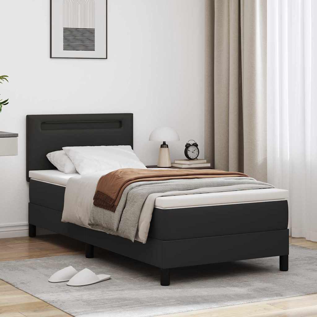 Box Spring Bed koos madratsi must faux nahast