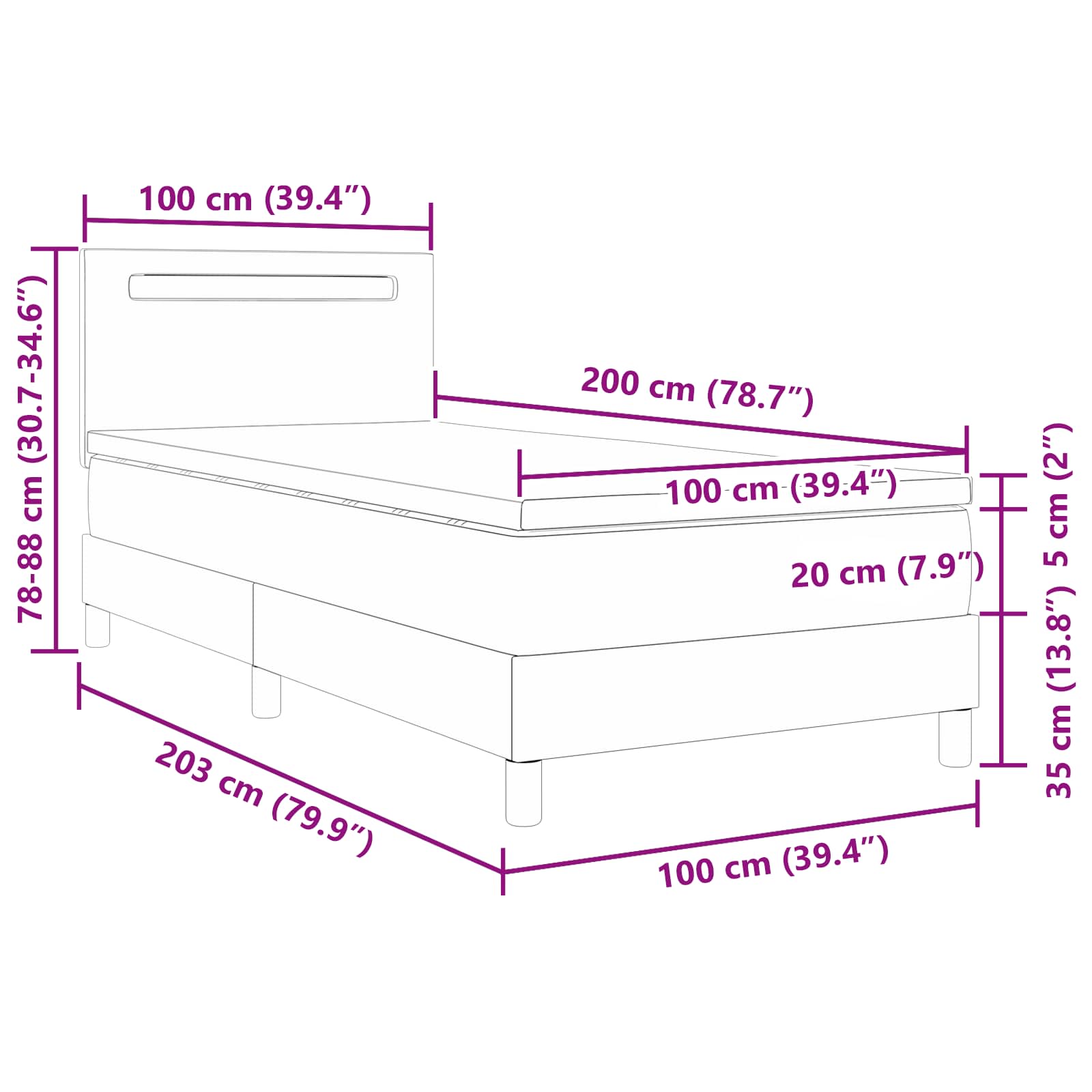 Postel s boxspringem s matrací Černá 100 x 200 cm Umělá kůže - obrázek 13