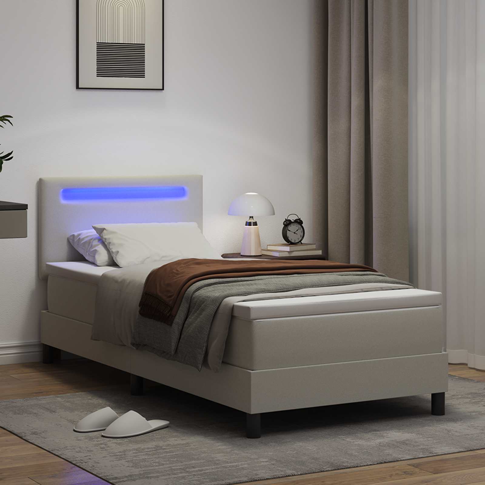 Postel s boxspringem s matrací Bílá 100 x 200 cm Umělá kůže - obrázek 4