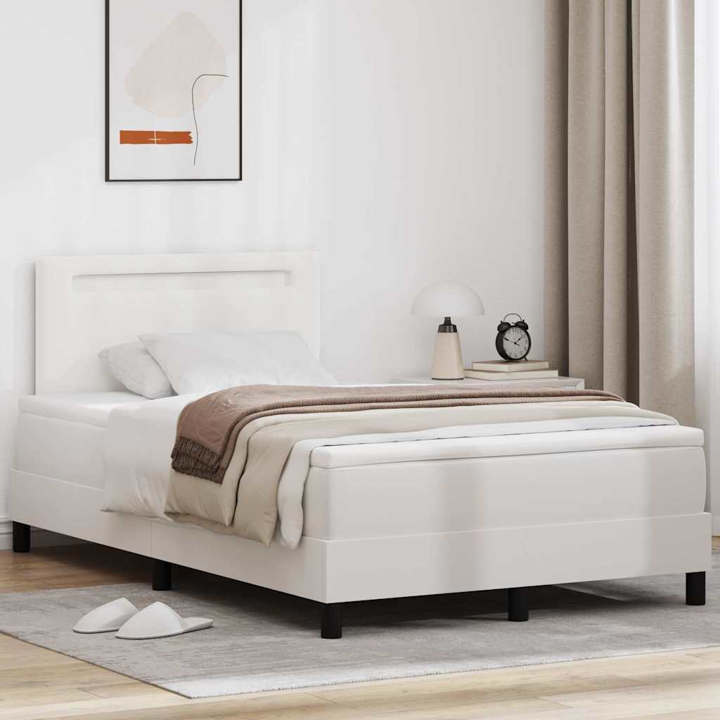 Box Spring voodi madratsiga valge väike topelt kunstnahk